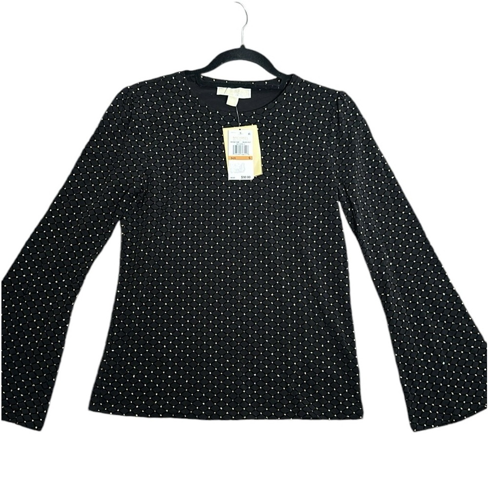 Michael kors black gold Embellish bell sleeves top size small new goth